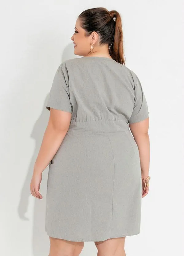 Queima Estoque - Vestido Plus Size Cinza com Abertura em Botões 4