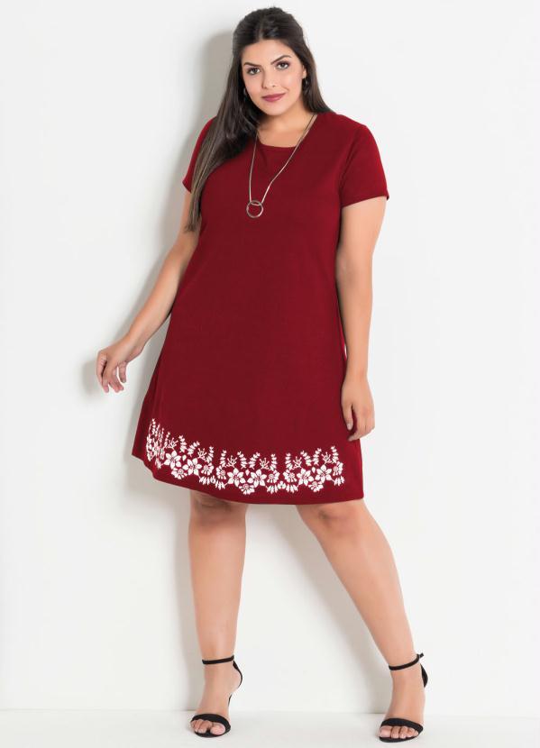 Marguerite - Vestido Plus Size com Barra Floral Vermelho 3