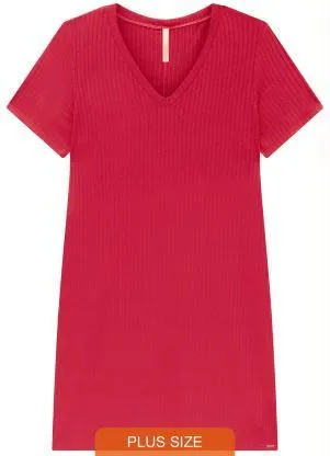 Lunender Mais Mulher - Vestido Plus Size Curto Canelado Básico Vermelho - LUNENDER MAIS MULHER
