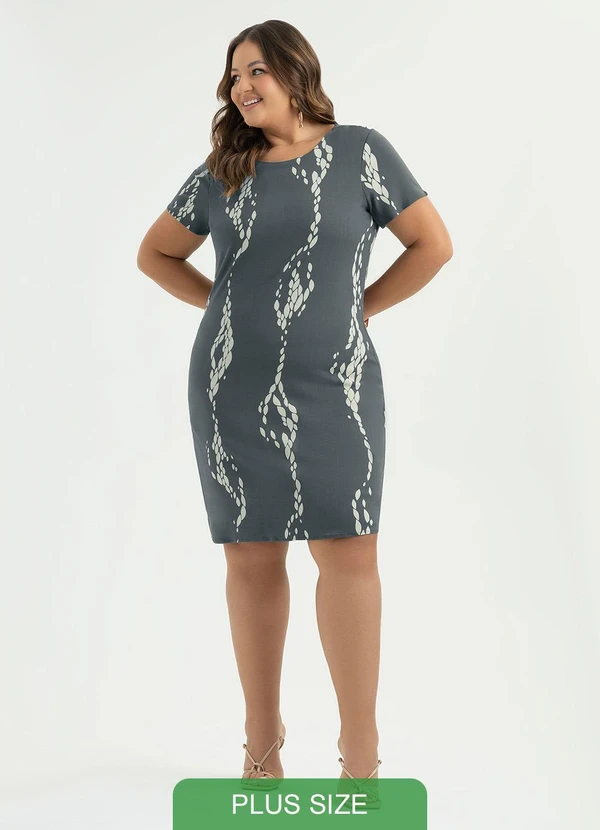 Cativa - Vestido Plus Size Curto Canelado Cinza Escuro