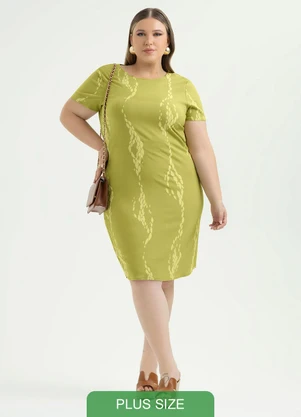 Cativa - Vestido Plus Size Curto Canelado Verde - CATIVA