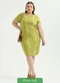 Cativa - Vestido Plus Size Curto Canelado Caramelo - variação: Verde