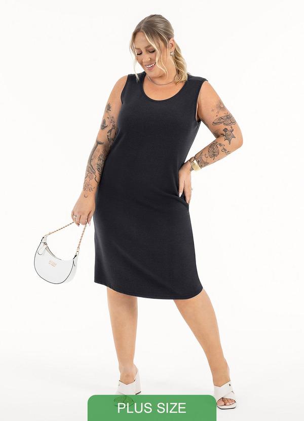 Habana - Vestido Plus Size Curto em Canelado Preto
