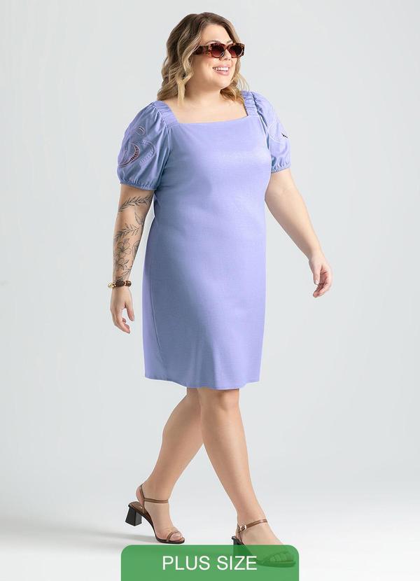 Cativa - Vestido Plus Size Curto em Tecido em Linho Azul