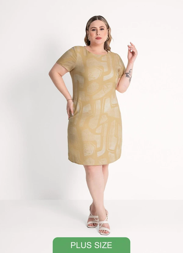 Habana - Vestido Plus Size Curto em Viscose Caramelo