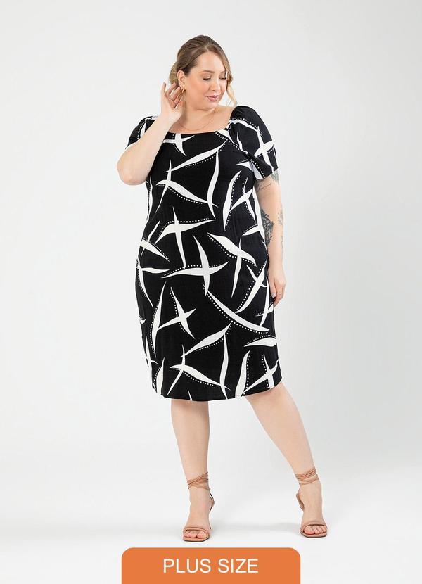 Cativa - Vestido Plus Size Curto em Viscose Preto