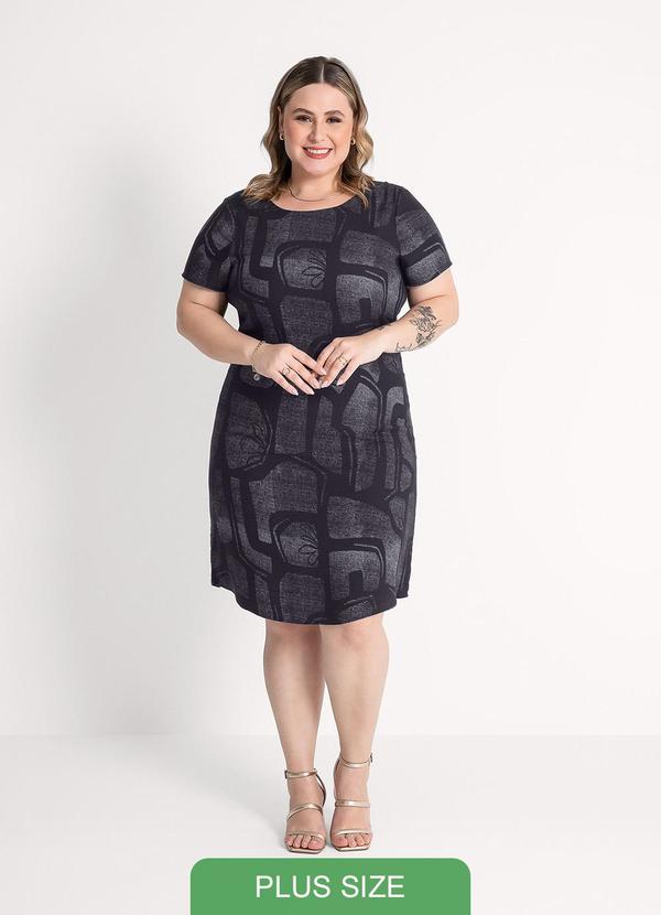 Habana - Vestido Plus Size Curto em Viscose Preto
