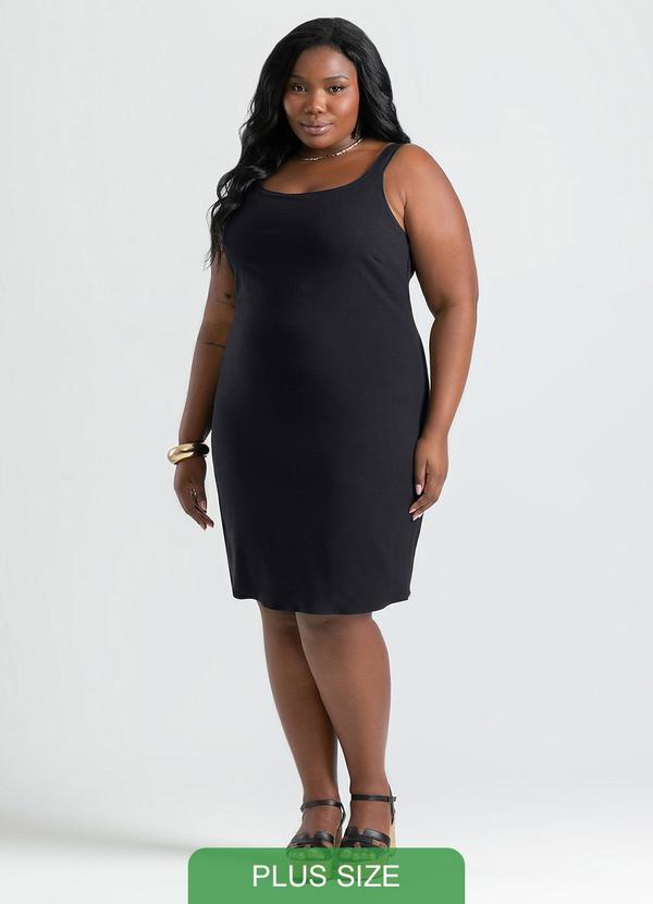 Cativa - Vestido Plus Size Curto em Viscose Preto