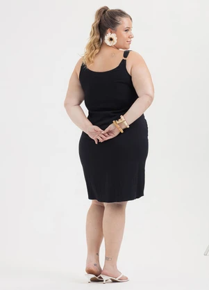 Cativa - Vestido Plus Size Curto em Viscose Preto - CATIVA