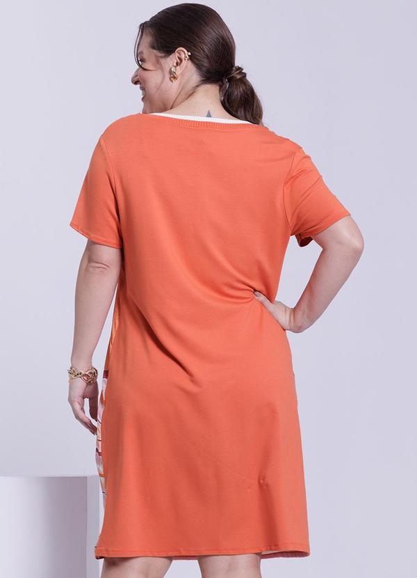 Lunender Mais Mulher - Vestido Plus Size Curto Estampa Frontal Laranja 2