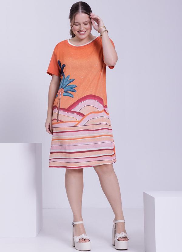 Lunender Mais Mulher - Vestido Plus Size Curto Estampa Frontal Laranja 3
