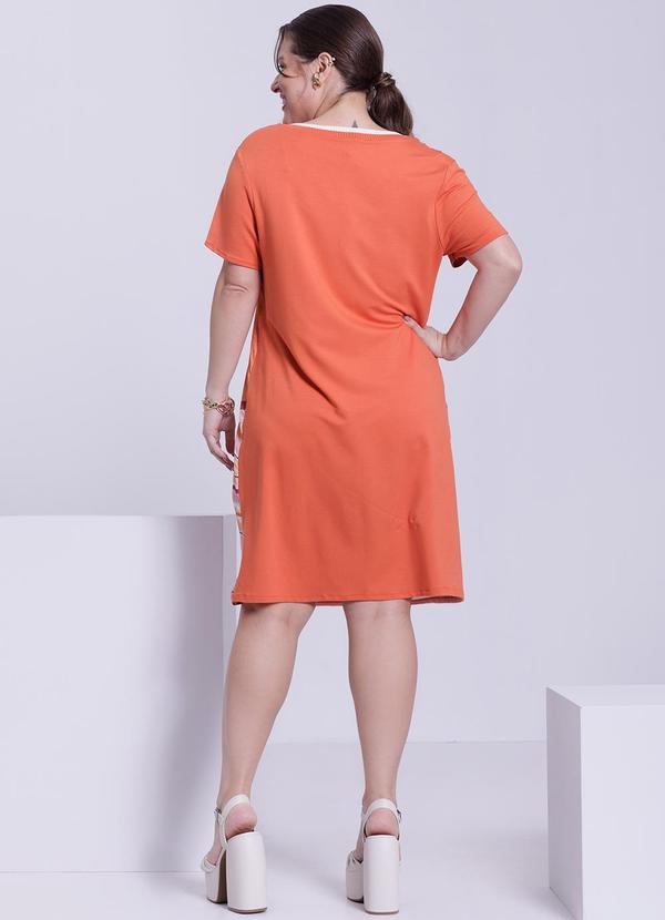 Lunender Mais Mulher - Vestido Plus Size Curto Estampa Frontal Laranja 4