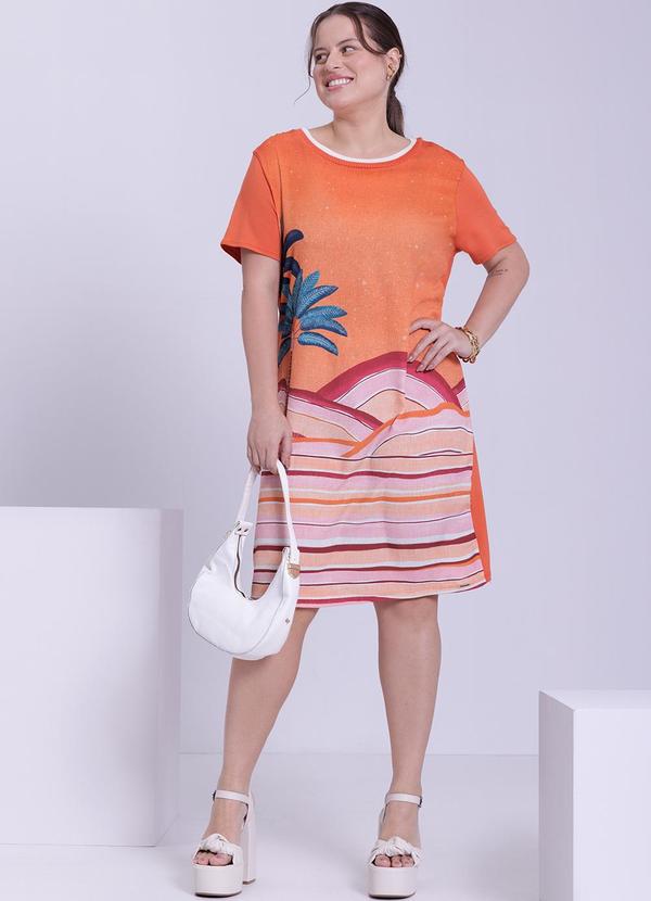 Lunender Mais Mulher - Vestido Plus Size Curto Estampa Frontal Laranja 5