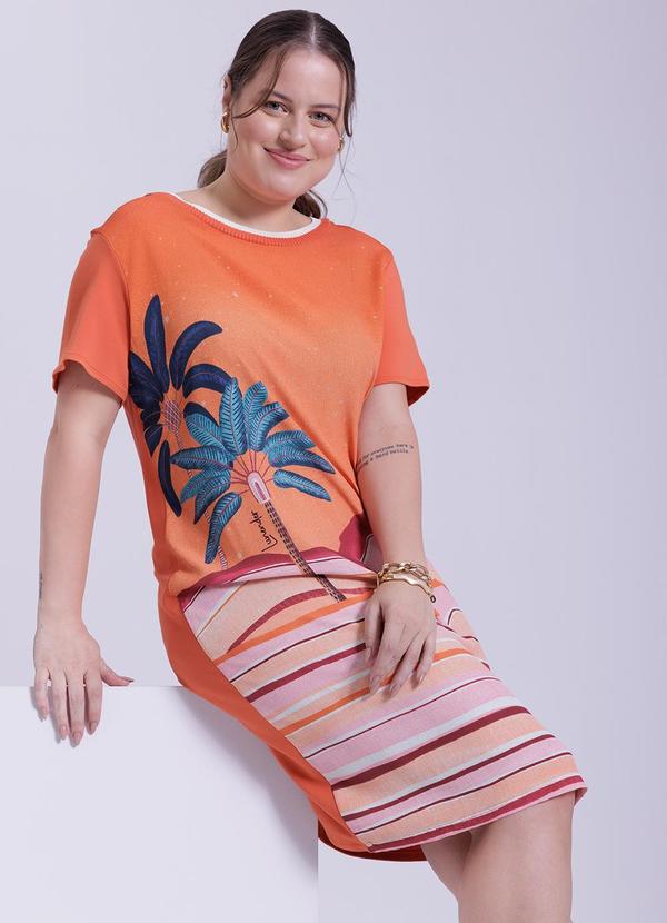 Lunender Mais Mulher - Vestido Plus Size Curto Estampa Frontal Laranja 6