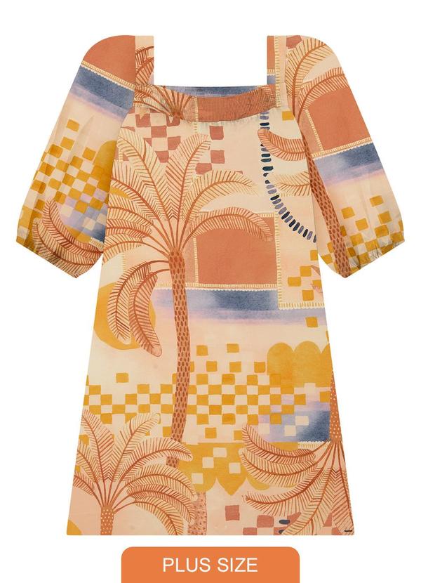 Lunender Mais Mulher - Vestido Plus Size Curto Estampado Bege