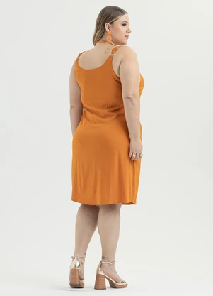 Cativa - Vestido Plus Size Curto Viscose Laranja Escuro - CATIVA