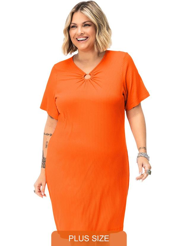 Secret Glam - Vestido Plus Size em Ribana Canelada Laranja 1