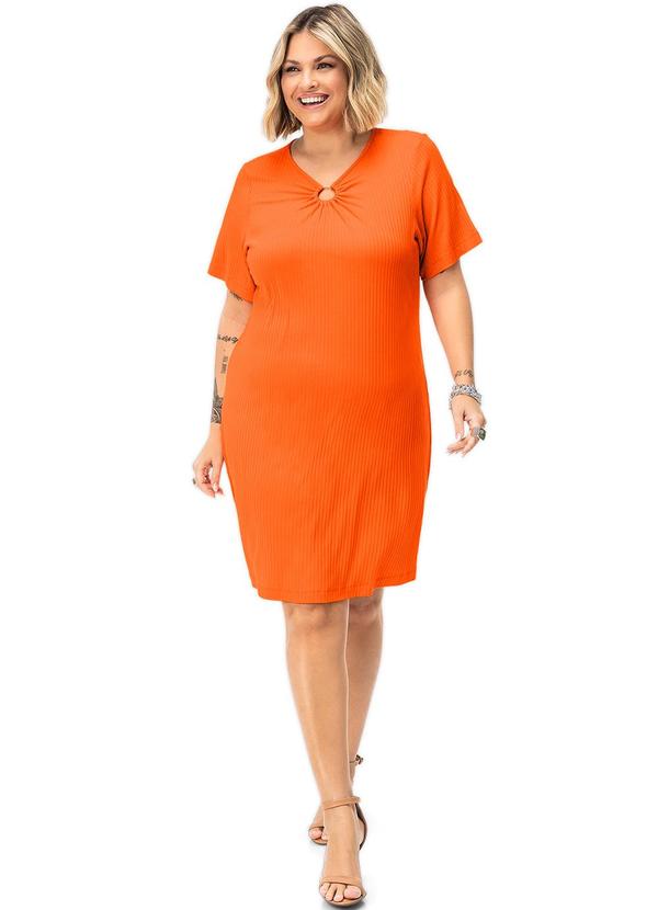 Secret Glam - Vestido Plus Size em Ribana Canelada Laranja 3