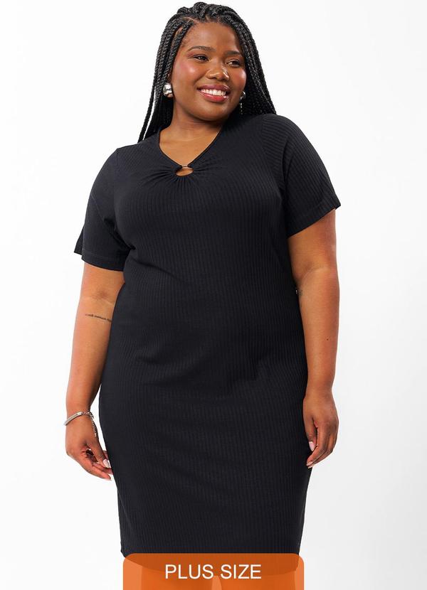Secret Glam - Vestido Plus Size em Ribana Canelada Preto