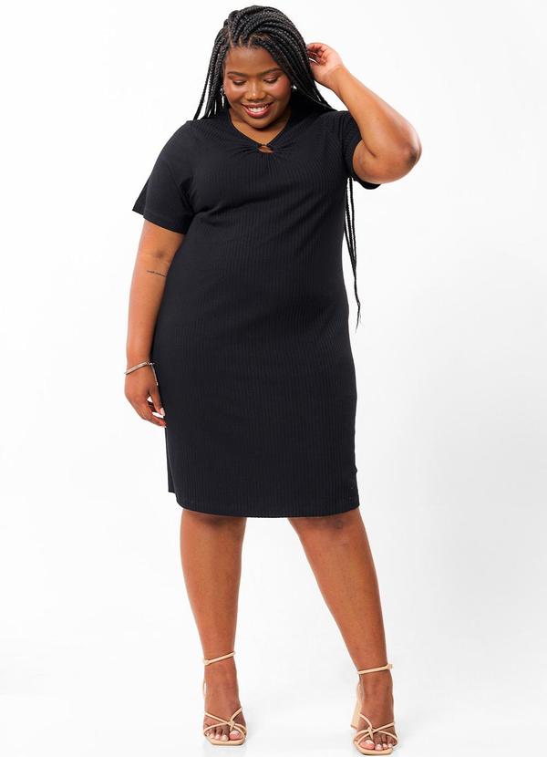 Secret Glam - Vestido Plus Size em Ribana Canelada Preto 3