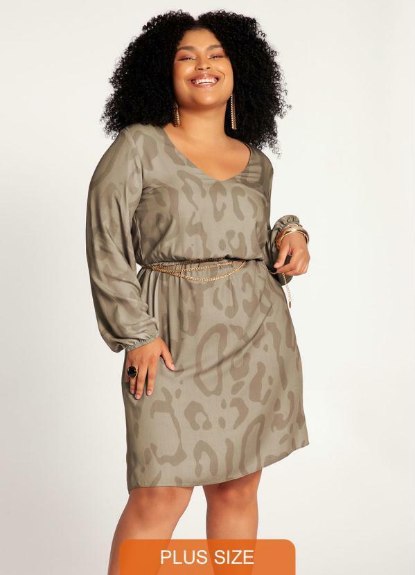 Lunender Mais Mulher - Vestido Plus Size em Viscose com Bege