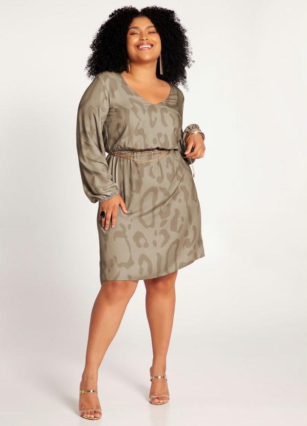 Lunender Mais Mulher - Vestido Plus Size em Viscose com Bege 3