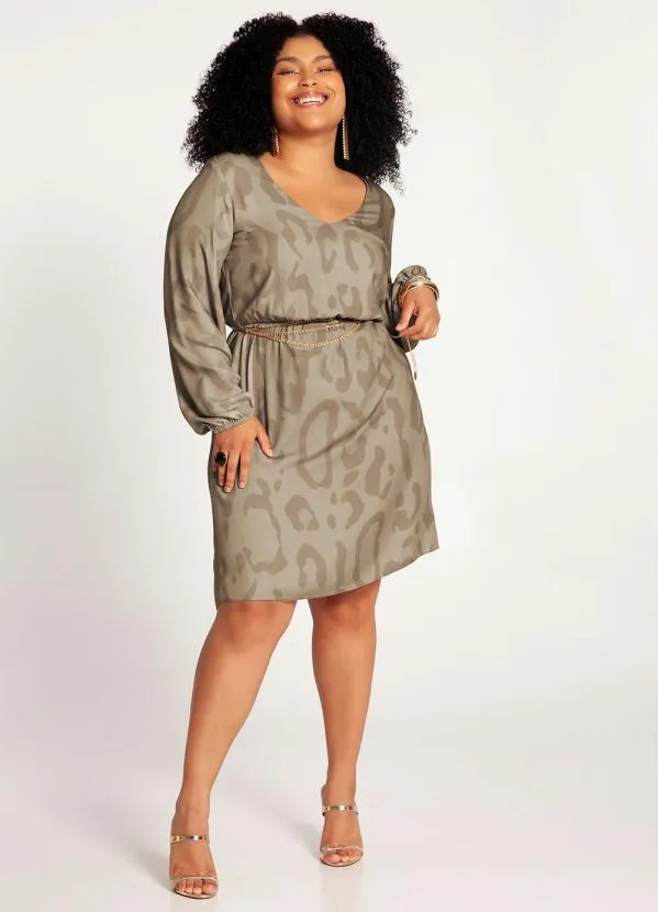 Lunender Mais Mulher - Vestido Plus Size em Viscose com Bege 3