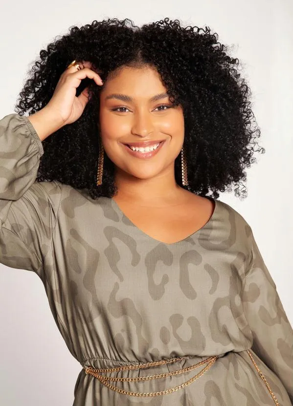 Lunender Mais Mulher - Vestido Plus Size em Viscose com Bege 5