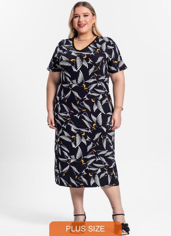 Secret Glam - Vestido Plus Size Estampado Preto