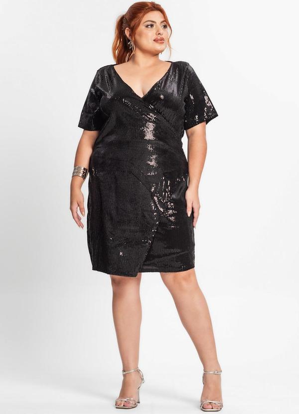 Secret Glam - Vestido Plus Size Feminino em Paetê Preto 3
