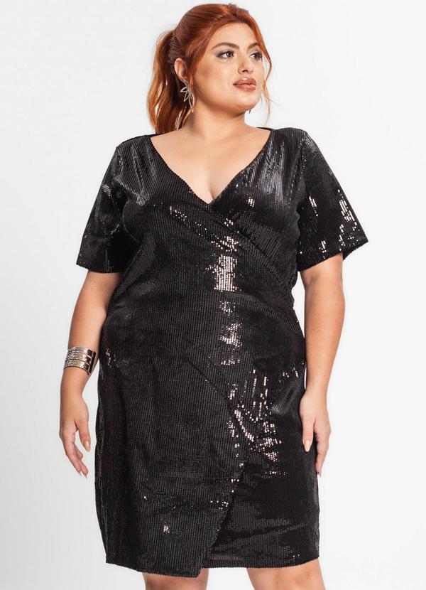 Secret Glam - Vestido Plus Size Feminino em Paetê Preto 4