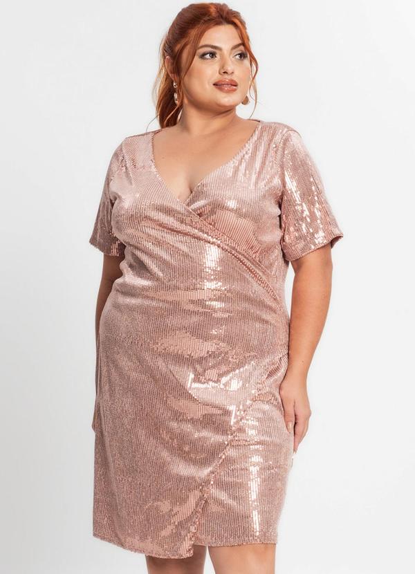 Secret Glam - Vestido Plus Size Feminino em Paetê Rosa 4