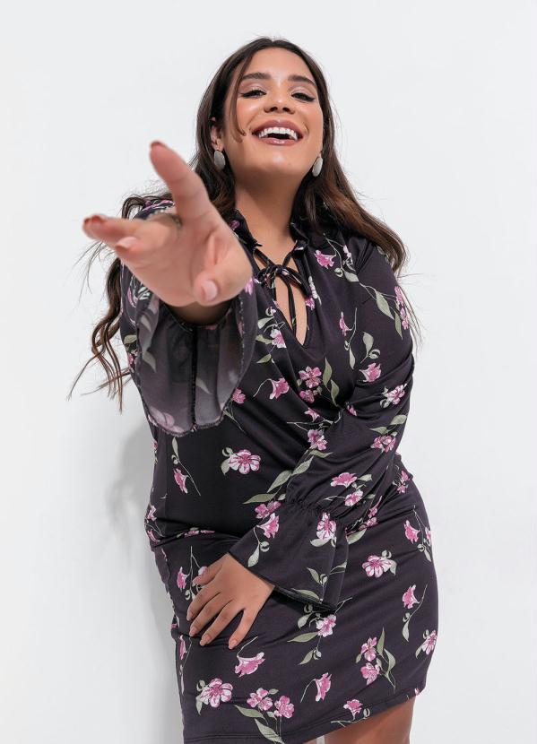 Queima Estoque - Vestido Plus Size Floral Dark com Gota 2