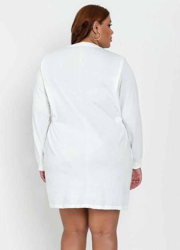Outlet - Vestido Plus Size Off White com Mangas Longas 2