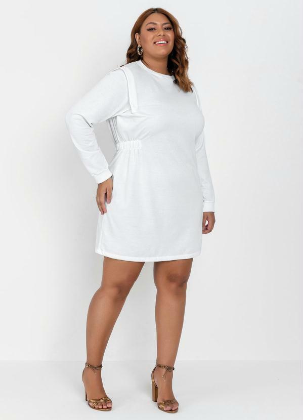 Outlet - Vestido Plus Size Off White com Mangas Longas 3