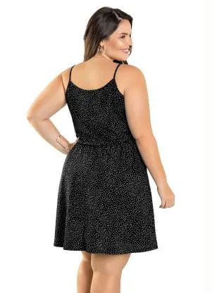 Marguerite - Vestido Plus Size Poá Preto com Alças - MARGUERITE
