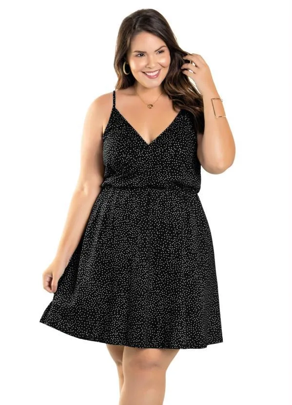 Marguerite - Vestido Plus Size Poá Preto com Alças