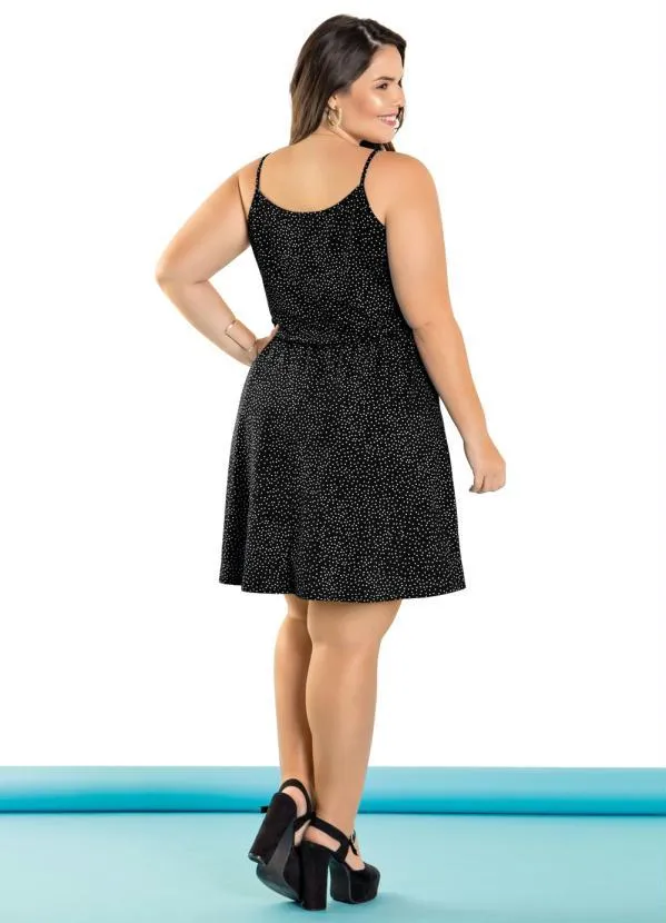 Marguerite - Vestido Plus Size Poá Preto com Alças