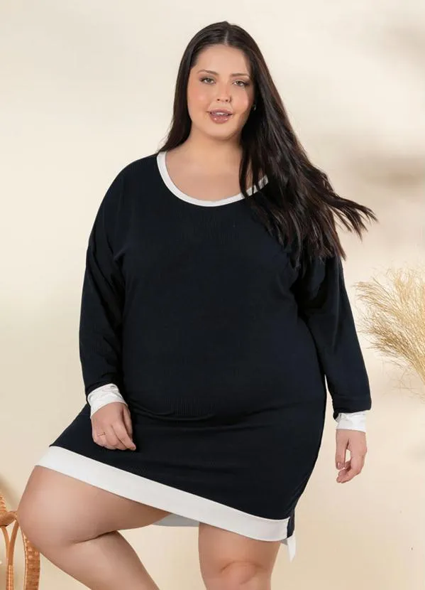 Queima Estoque - Vestido Plus Size Preto com Decote Canoa 5