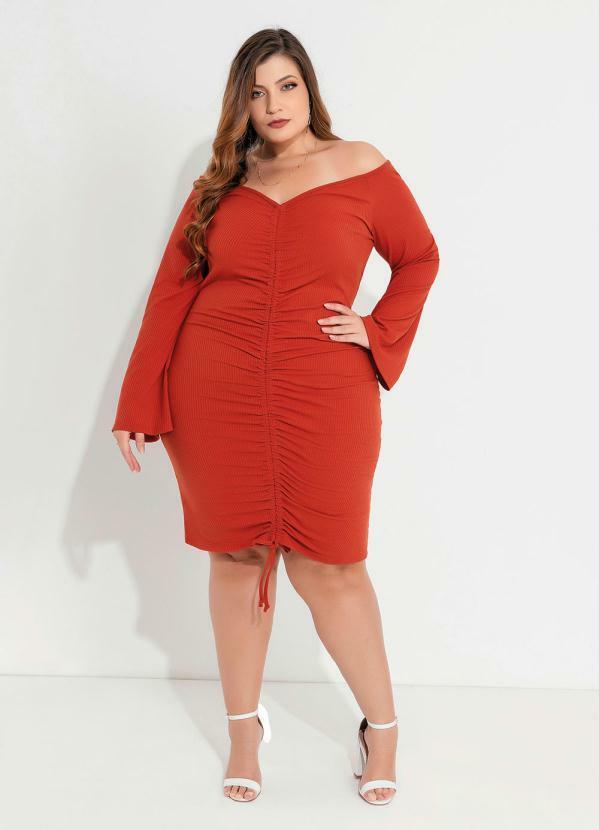 Outlet - Vestido Plus Size Telha com Cordel para Franzir 3