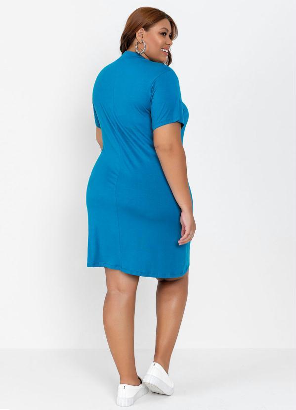 Outlet - Vestido Plus Size Verde-Azulado com Gola 2