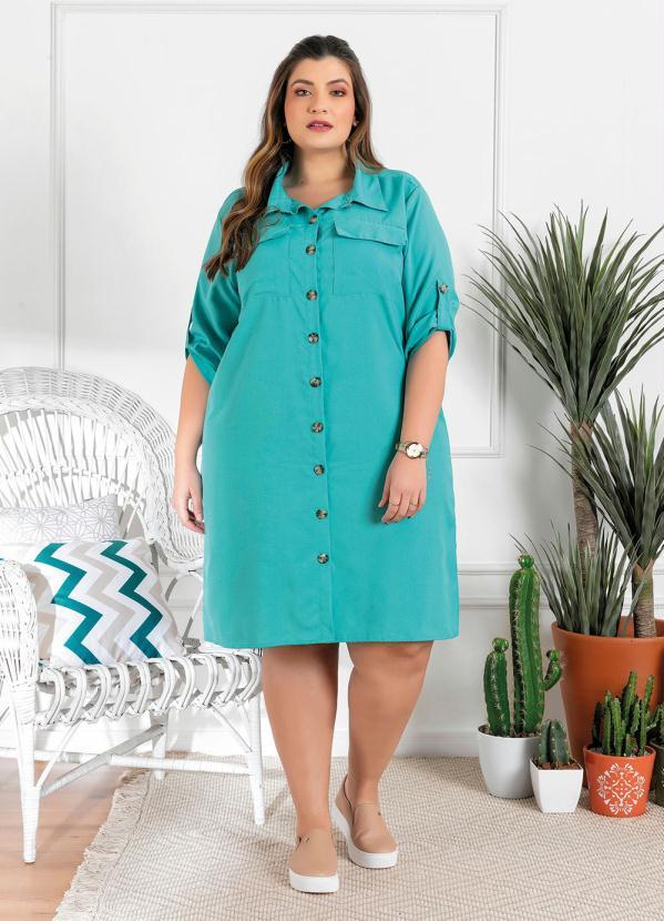 Mink - Vestido Plus Size Verde Claro com Bolsos 3