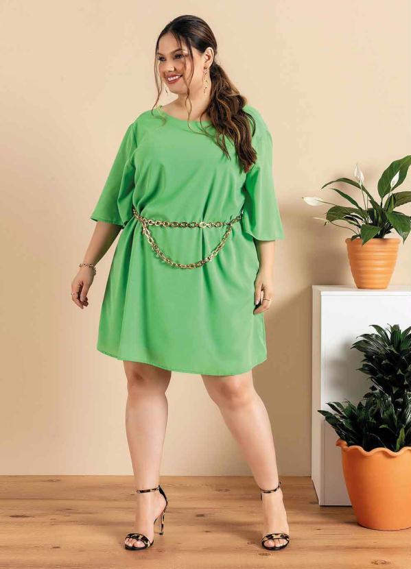 Outlet - Vestido Plus Size Verde com Faixa 5
