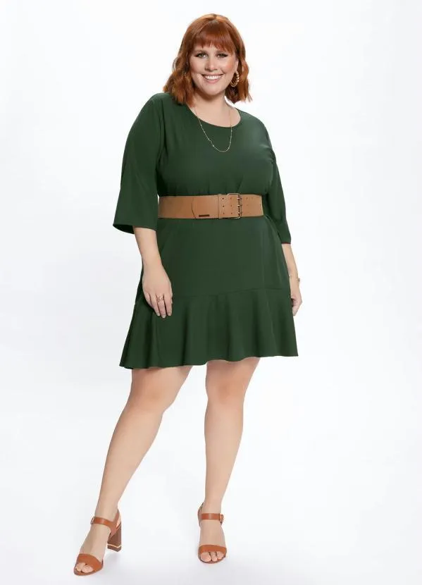 Queima Estoque - Vestido Plus Size Verde Militar com Babado 4