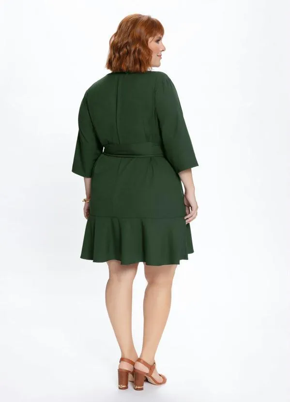 Queima Estoque - Vestido Plus Size Verde Militar com Babado 2