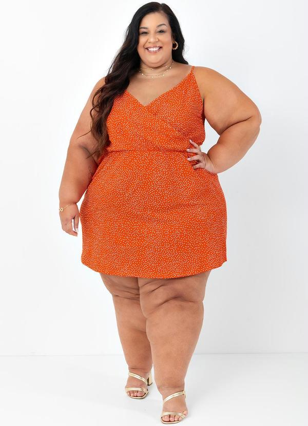 Marguerite - Vestido Poá Laranja Transpassado Plus Size 5