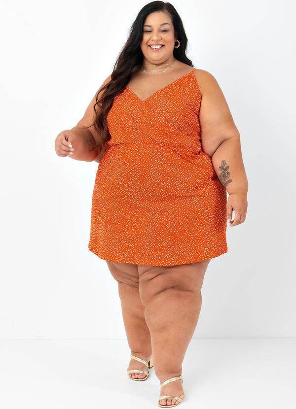 Marguerite - Vestido Poá Laranja Transpassado Plus Size 2