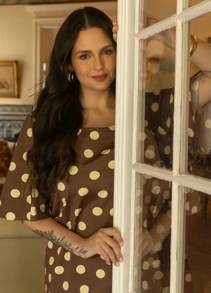 Marguerite - Vestido Poá Marrom em Malha Suplex Encorpada - MARGUERITE