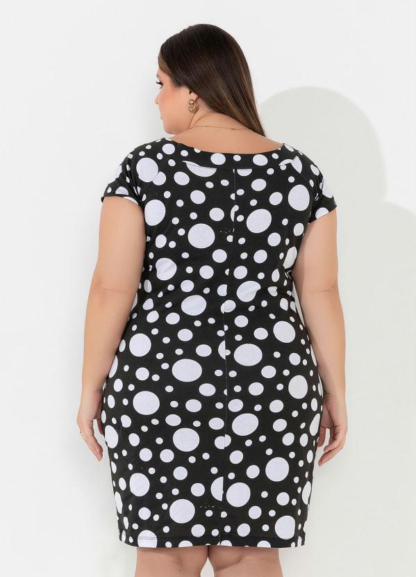 Outlet - Vestido Poá Preta com Mangas Curtas Plus Size 2