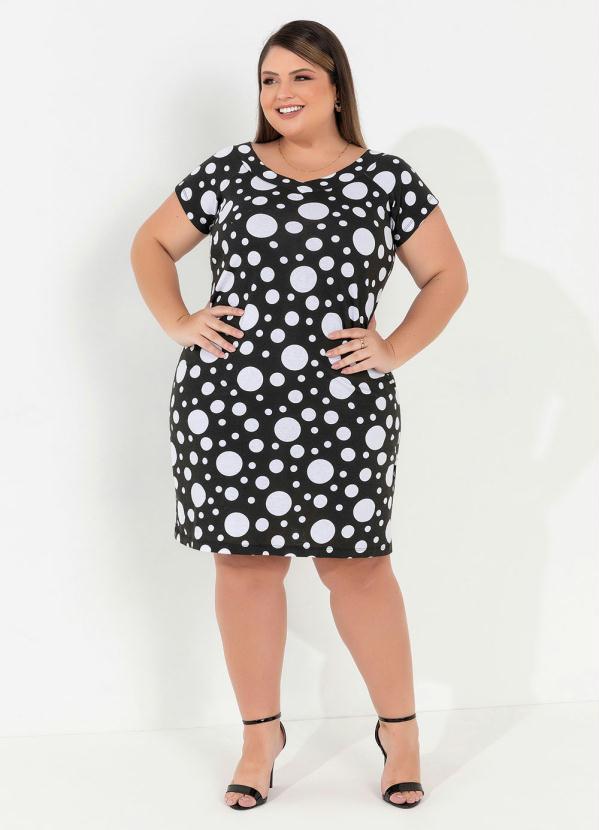 Outlet - Vestido Poá Preta com Mangas Curtas Plus Size 3